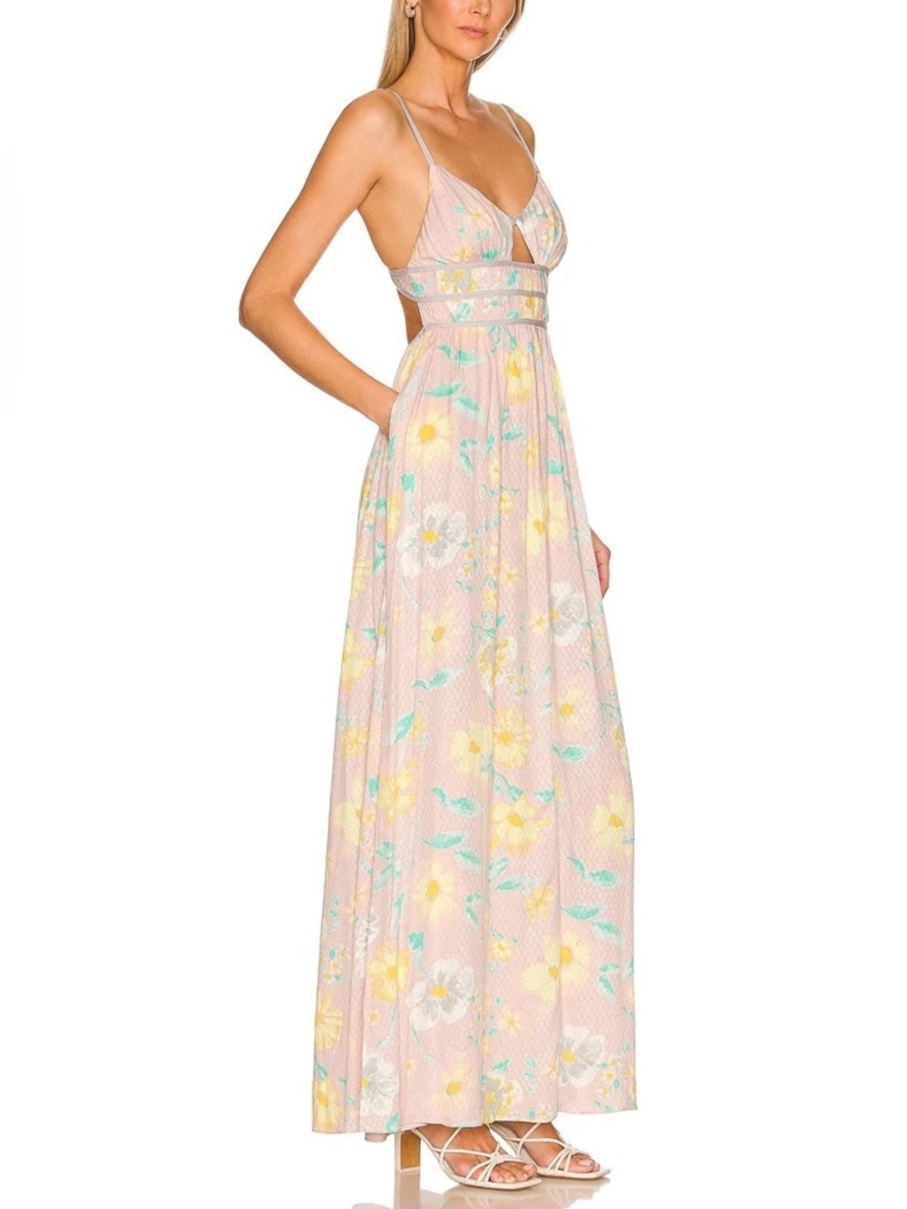 Free People Wisteria Maxi Dress Floral Open Back Keyhole NWT Size M